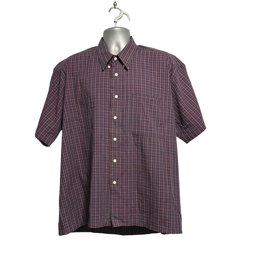 REPP Classic Plaid Short Sleeve Button Down Shirt Navy Burgundy 2XB Big Tall